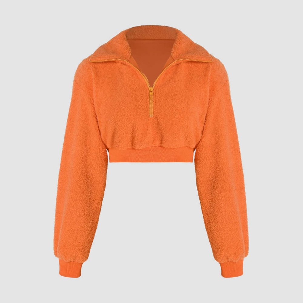 Cider Orange Crop Fleece Zip up Turtleneck Sweater